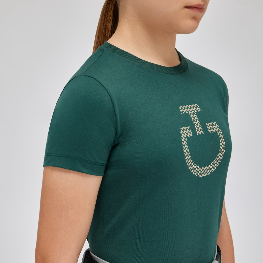 T-shirt bambina con logo centrale Cavalleria Toscana verdone