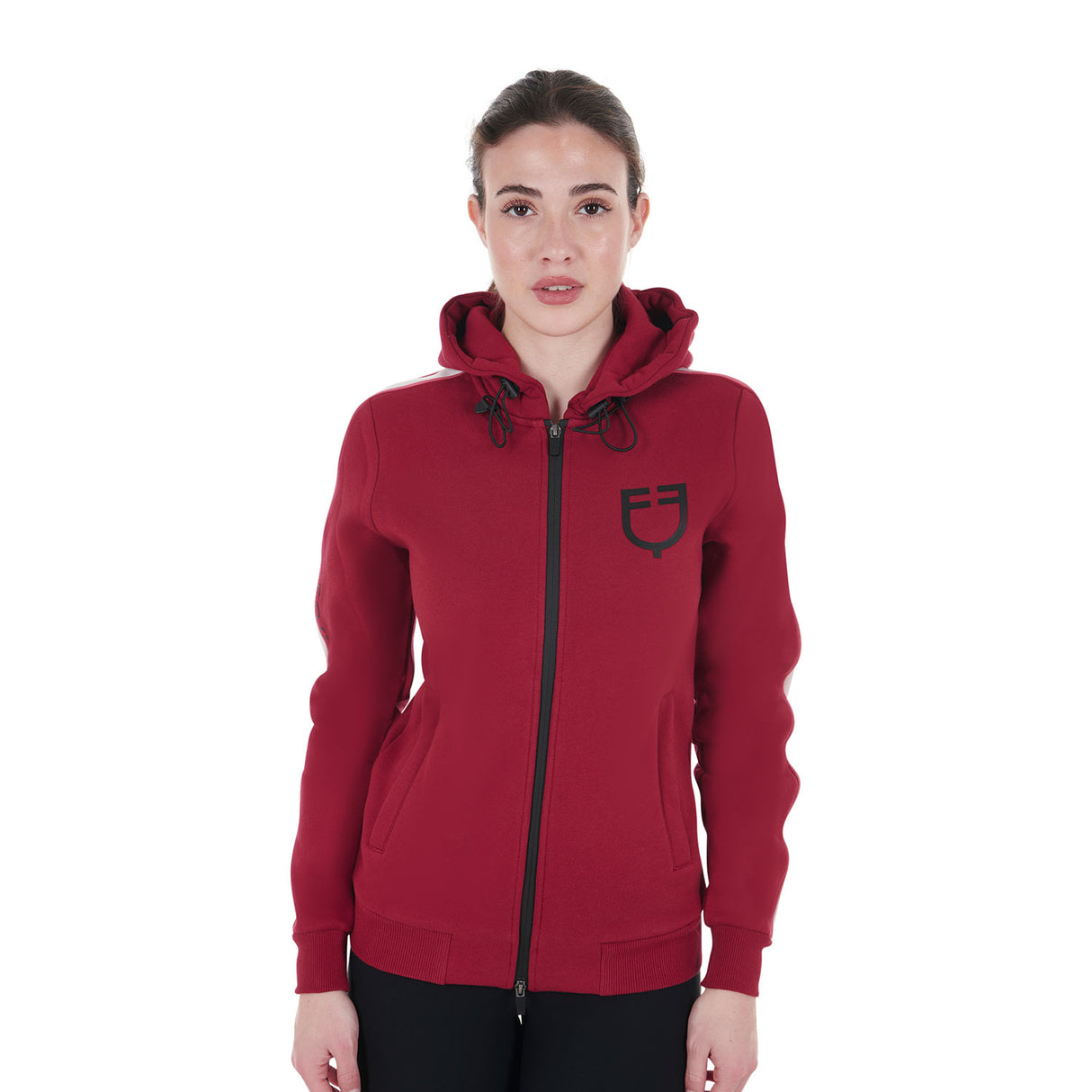 Felpa donna con cappuccio e zip frontale Equestro rossa