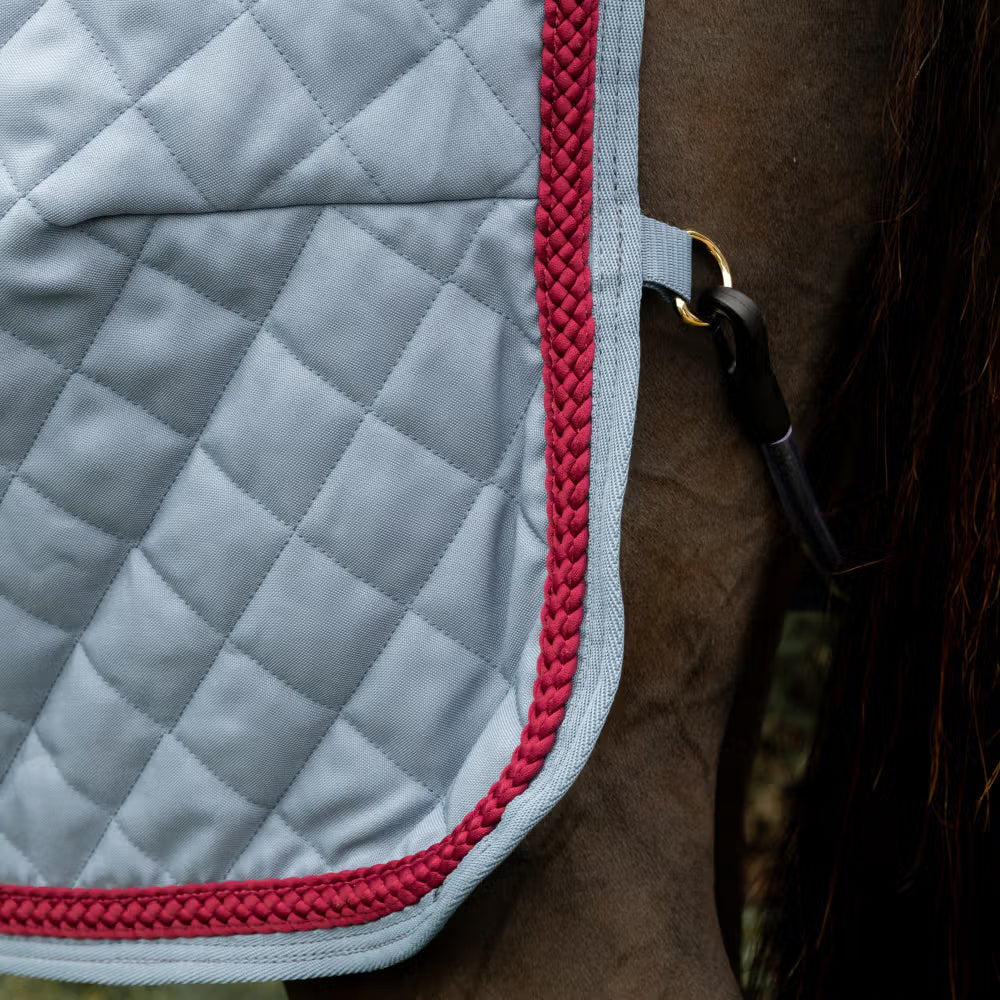 Coperta da box celeste con corda intrecciata rossa Kentucky 160g e fodera in pelle