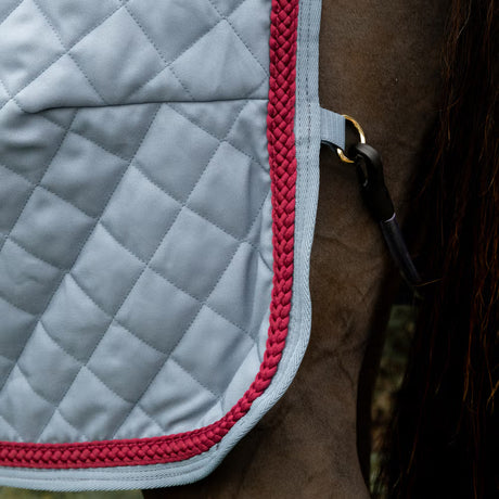 Coperta da box celeste con corda intrecciata rossa Kentucky 160g e fodera in pelle