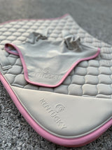 Completo sottosella e cuffia con grip beige e bordo rosa Kentucky