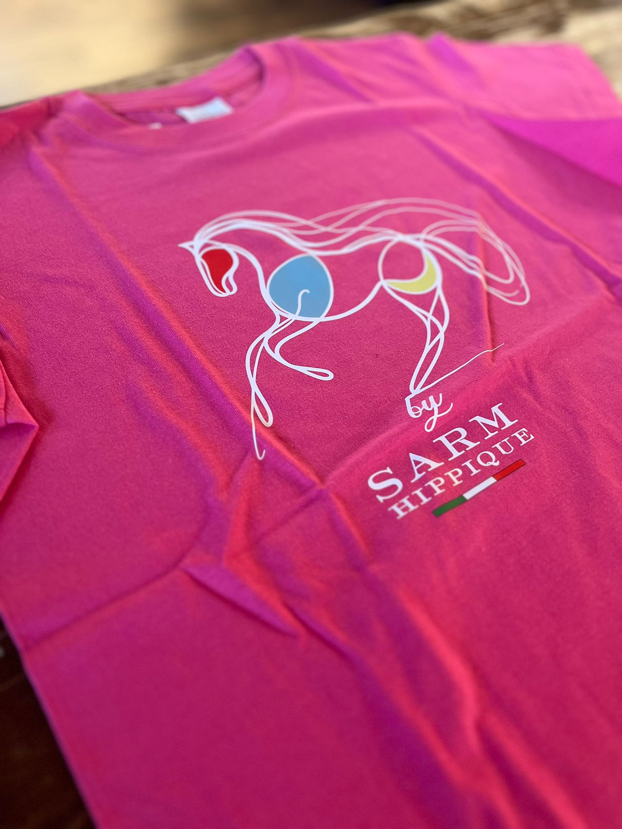 T-shirt Sarm Hippique donna con stampa cavallo stilizzato rosa