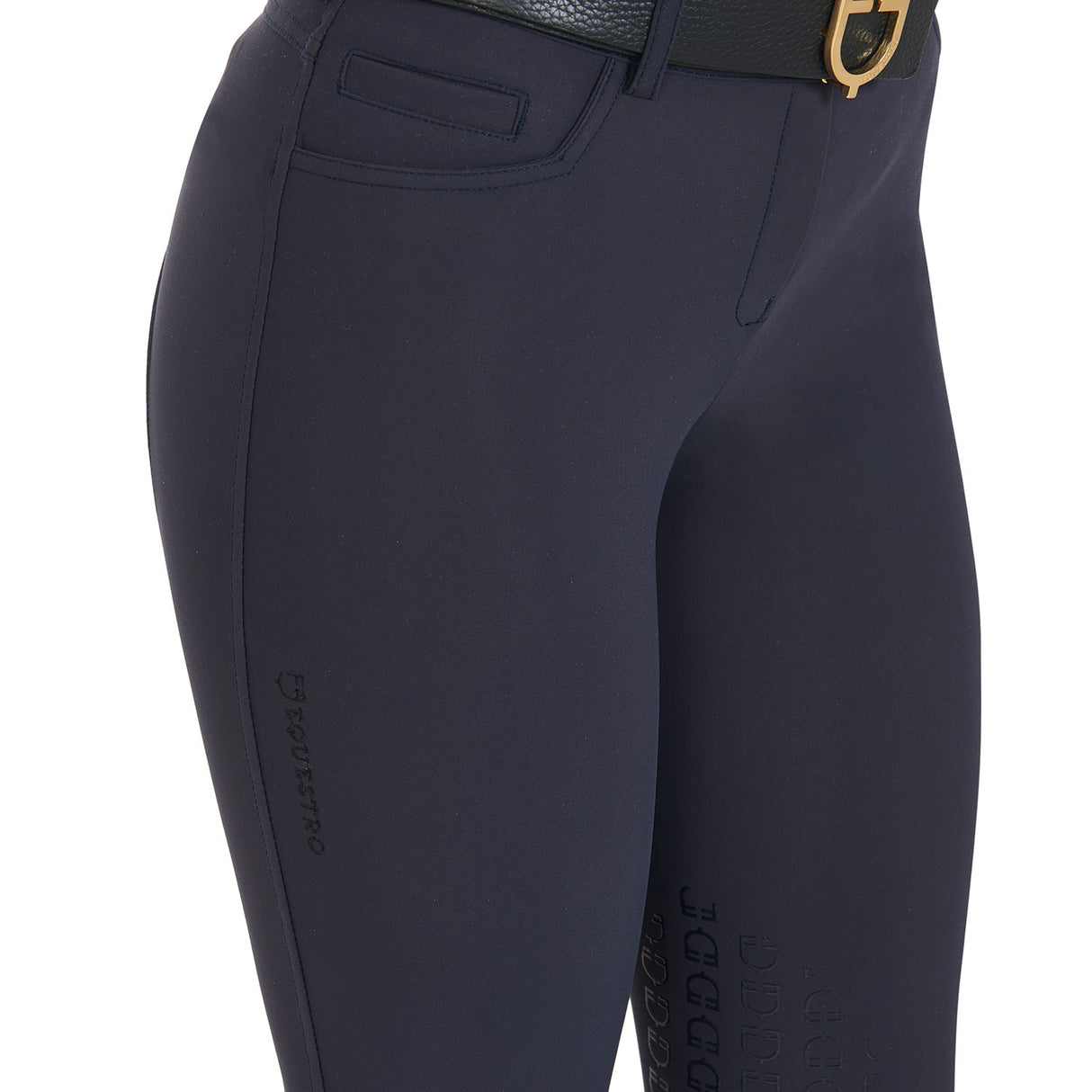 Pantaloni donna slim fit grip con logo Equestro navy blu