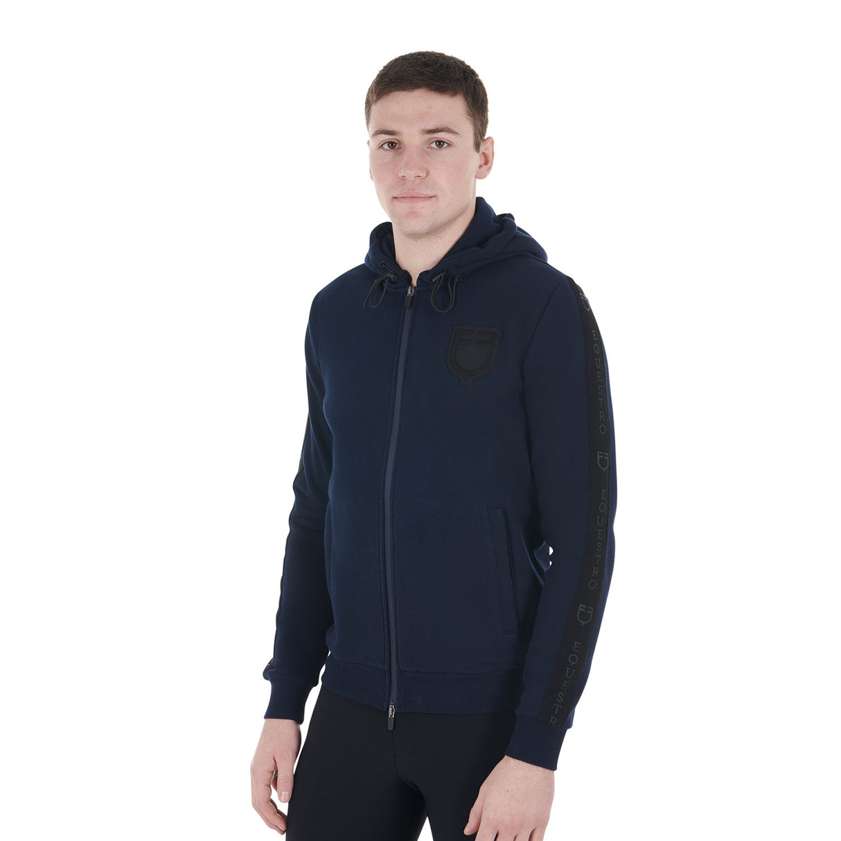 Felpa uomo con cappuccio e interno in pile navy Equestro