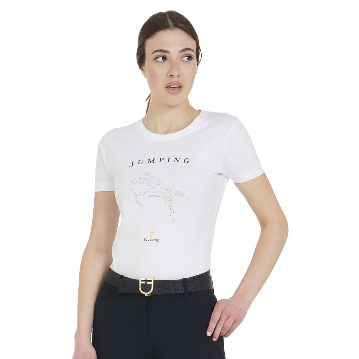 T-shirt donna slim fit jumping con strass