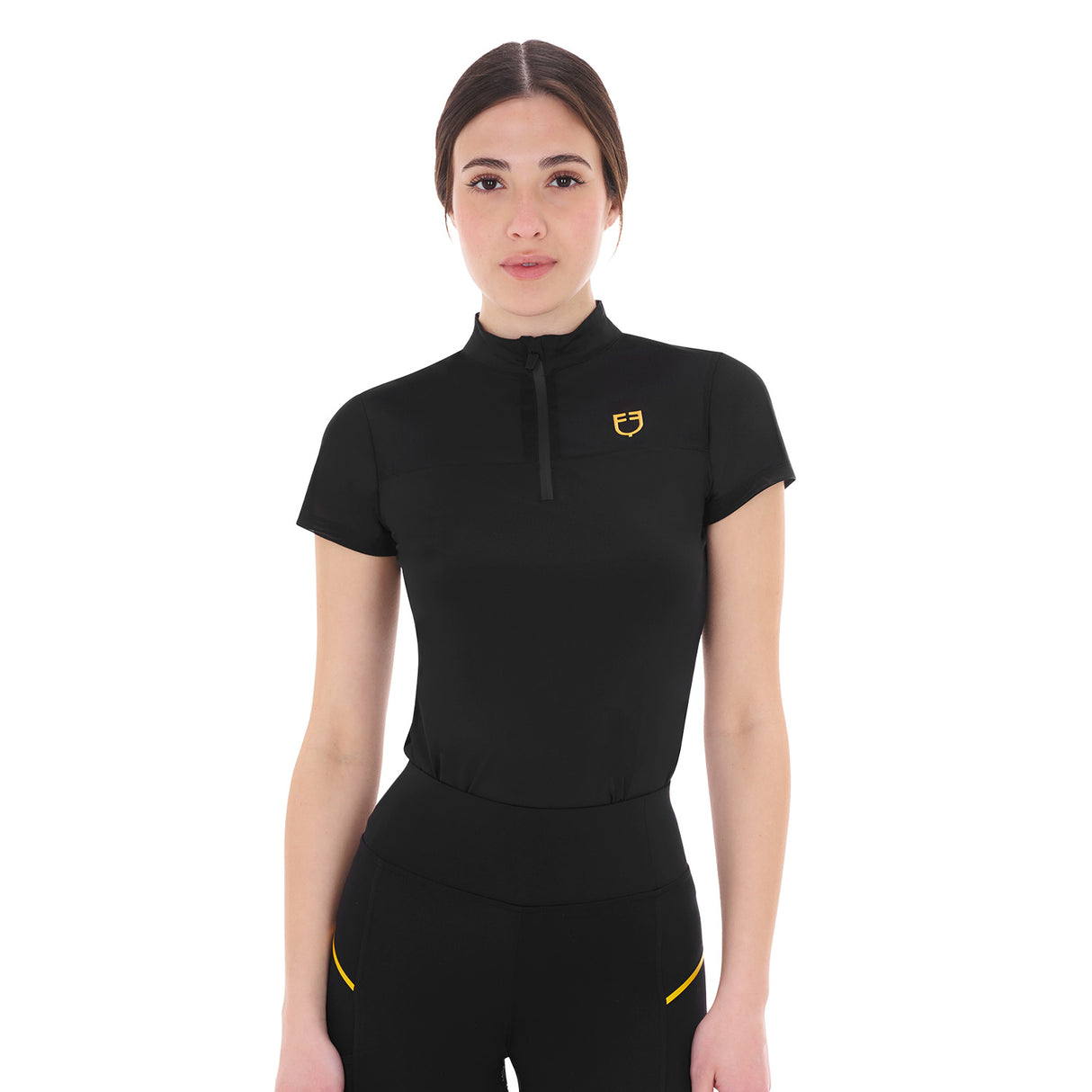 Polo da donna slim fit con inserti in mesh Equestro nera