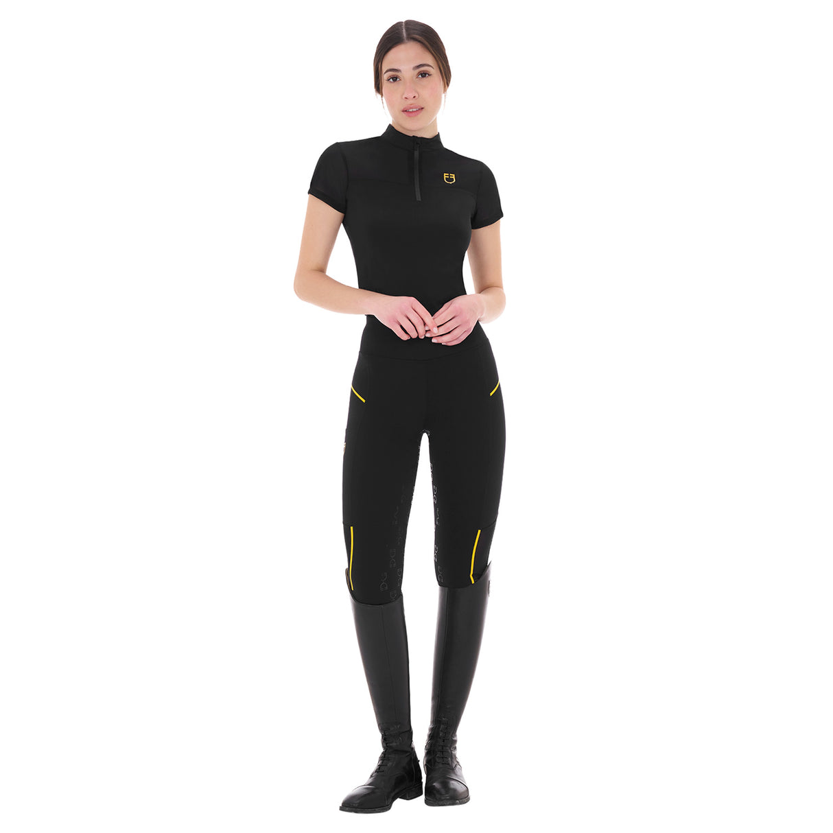 Leggings da donna slim fit in tessuto tecnico con full grip Equestro nero