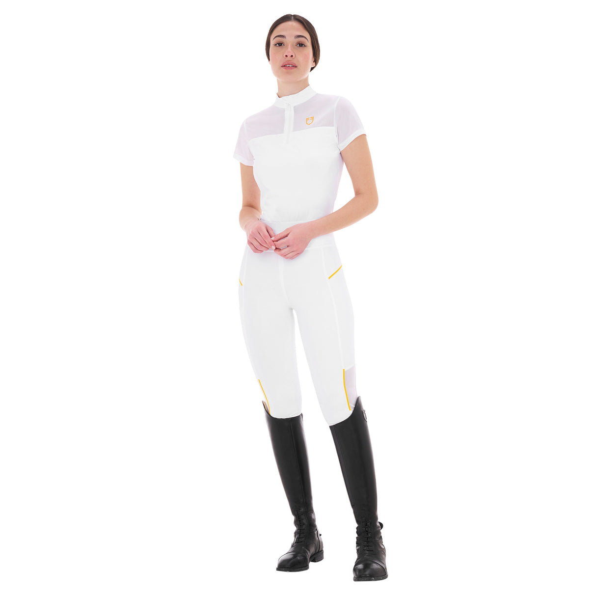 Leggings da donna slim fit in tessuto tecnico con full grip Equestro bianco