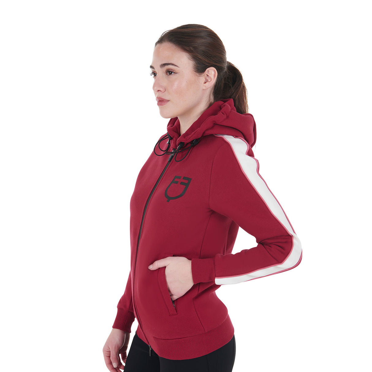 Felpa donna con cappuccio e zip frontale Equestro rossa