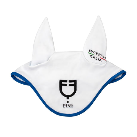 Sottosella salto e cuffia con logo ricamato Equestro X FISE bianco full