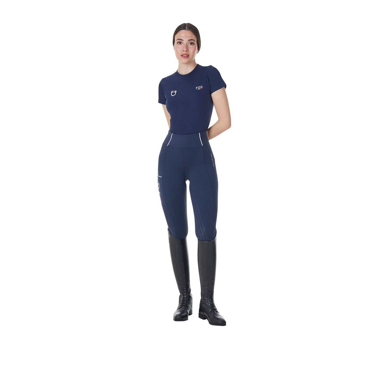 T-shirt donna slim fit Equestro X FISE blu navy