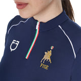 Polo donna da allenamento zip tricolore Equestro X FISE blu navy