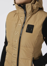 Gilet imbottito da donna con scritta Vestrum senape