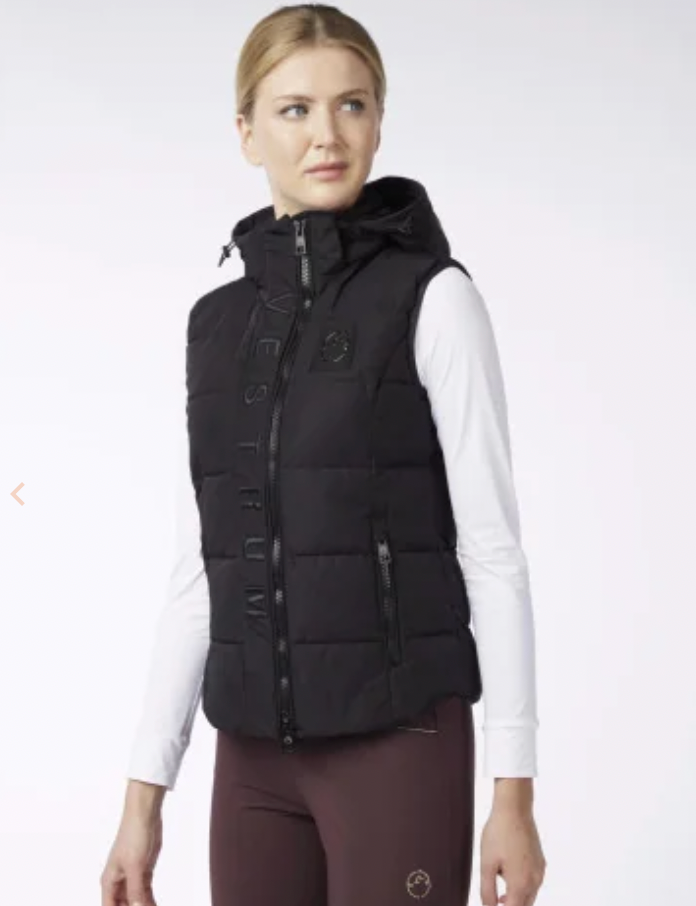 Gilet imbottito da donna con scritta Vestrum nero