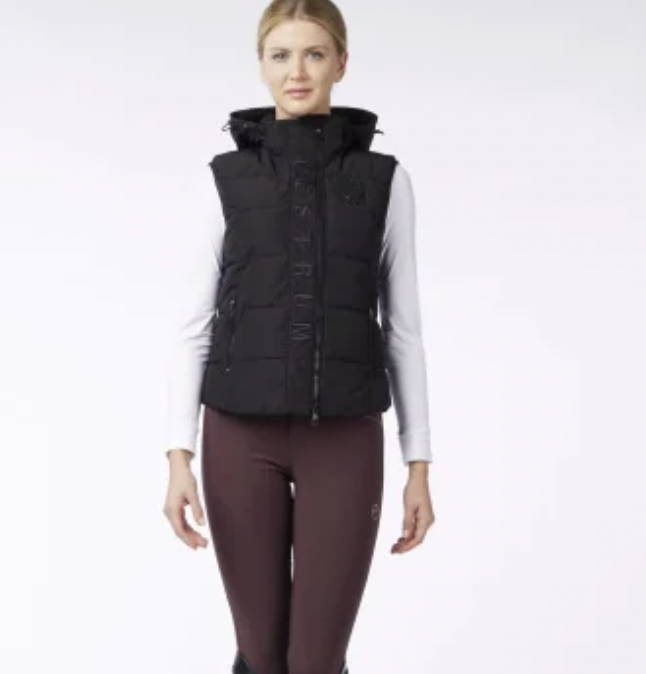 Gilet imbottito da donna con scritta Vestrum nero