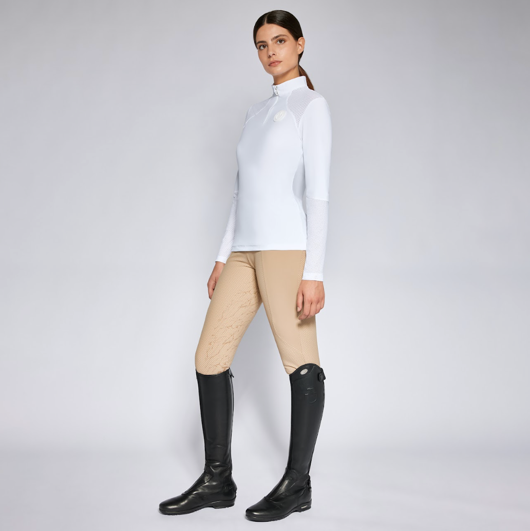 Polo donna in jersey tecnico, zip, inserti forati e maniche lunghe Cavalleria Toscana