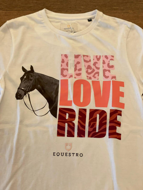 T-shirt da donna a manica corta con stampa love ride Equestro