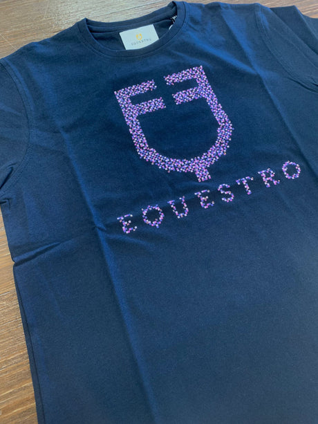 T-shirt blu bambina diamond con logo fucsia Equestro