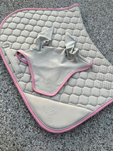 Completo sottosella e cuffia con grip beige e bordo rosa Kentucky